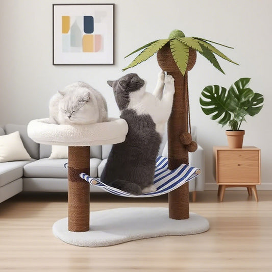Tropical Palm Cat Tree with Hammock & Coconut Toys