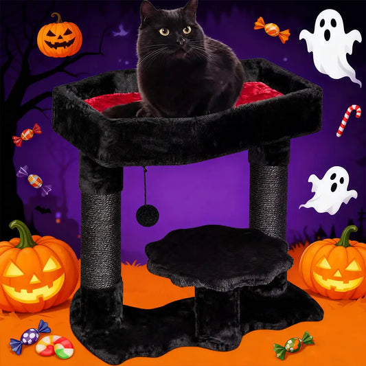 Halloween Bat Cat Scratching Post with Coffin Bed