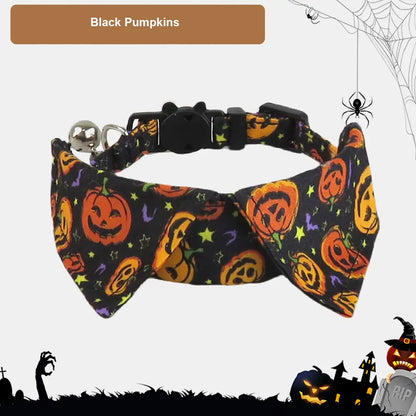 Halloween Pet Bow Tie Collar with Spooky Prints