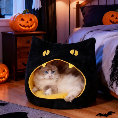 Halloween Black Cat Head Pet Bed