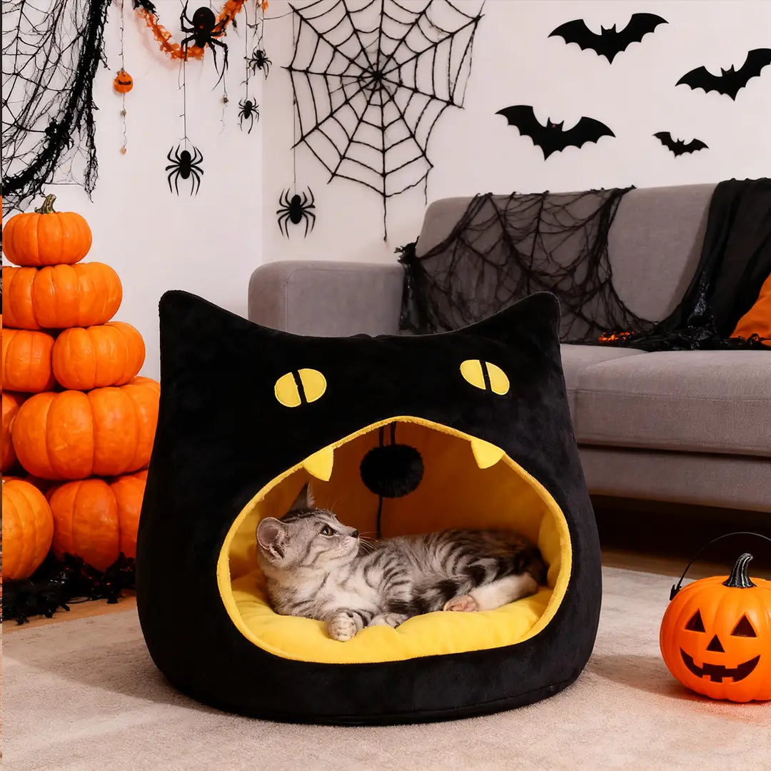 Halloween Black Cat Head Pet Bed