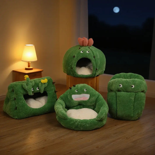 Adorable Cartoon-Style Cactus Cat Bed