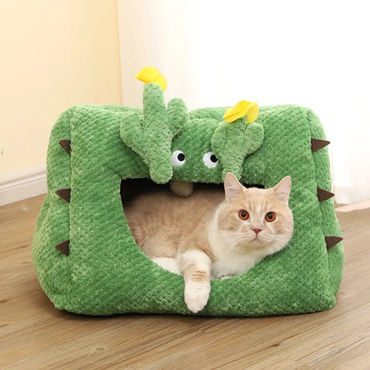 Adorable Cartoon-Style Cactus Cat Bed