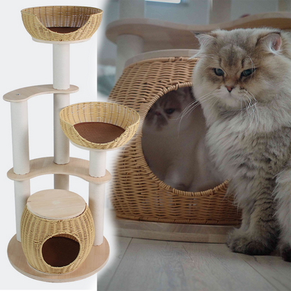 Rattan Cat Bed Cat Tree Tower for Indoor Cats