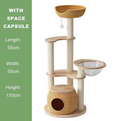 Rattan Cat Bed Cat Tree Tower for Indoor Cats