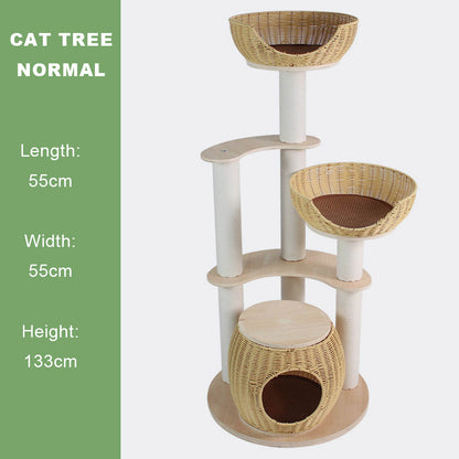 Rattan Cat Bed Cat Tree Tower for Indoor Cats