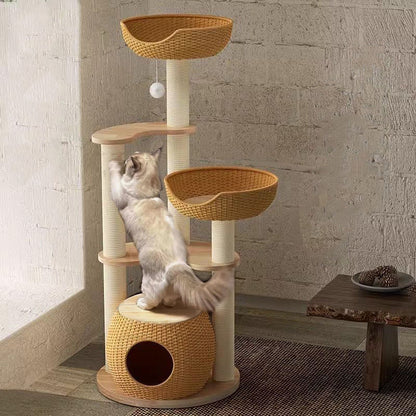 Rattan Cat Bed Cat Tree Tower for Indoor Cats