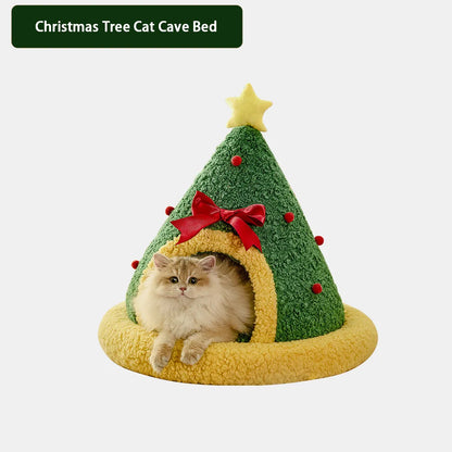 Pawsmas Christmas Tree Triangle Cat Cave Bed