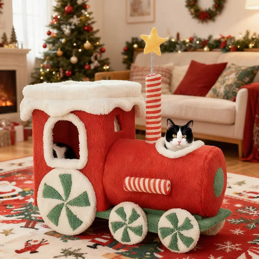 Pawsmas Christmas Train Cat House & Climbing Tower