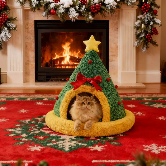 Pawsmas Christmas Tree Triangle Cat Cave Bed