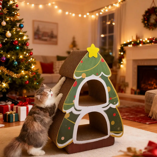 Pawsmas Christmas Tree Corrugated Cat Scratcher Tower