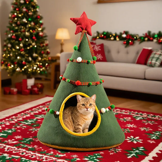 Pawsmas Christmas Tree Tent Cat Bed
