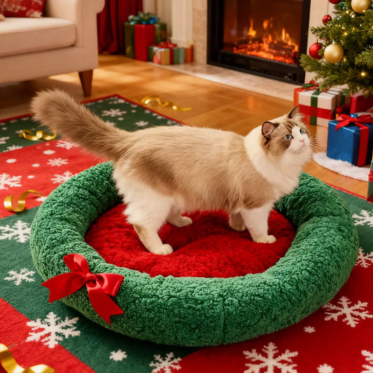 Pawsmas Christmas Wreath Donut Cat Bed