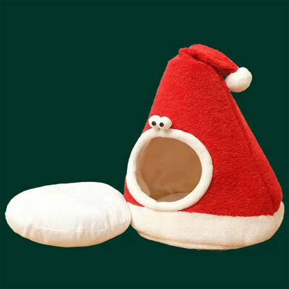 Pawsmas Detachable Santa Hat Cat Bed & Scratching Post Set