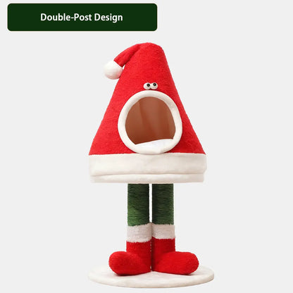 Pawsmas Detachable Santa Hat Cat Bed & Scratching Post Set