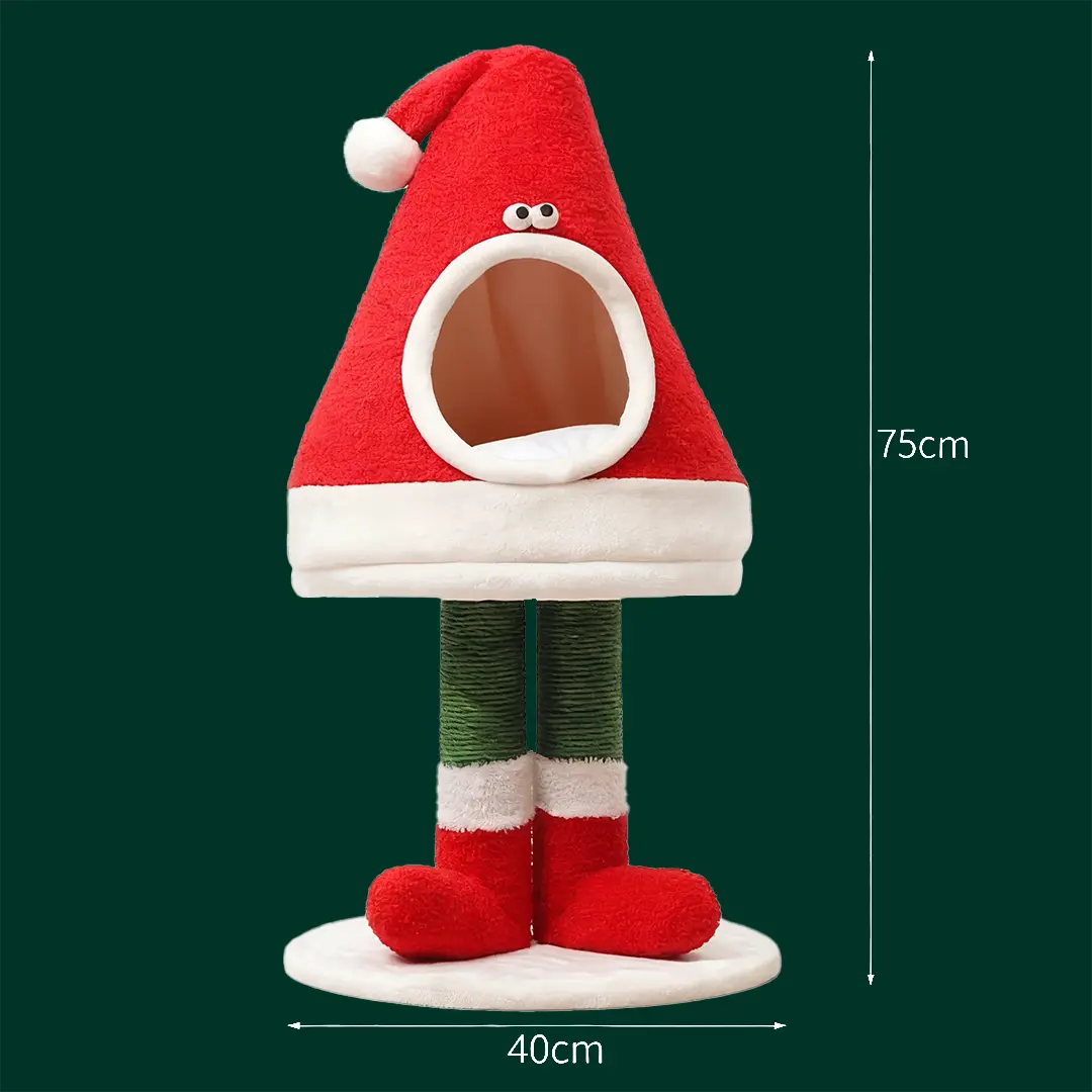 Pawsmas Detachable Santa Hat Cat Bed & Scratching Post Set
