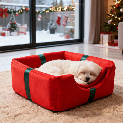 Pawsmas Dual-Use Red Christmas Gift Box Cat Bed