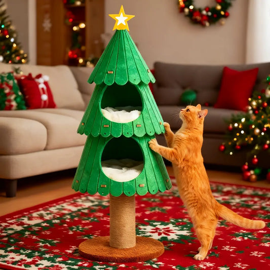 Pawsmas Felt Christmas Tree Cat Tower & Bed