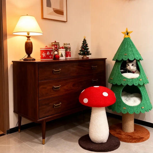 Pawsmas Felt Christmas Tree Cat Tower & Bed