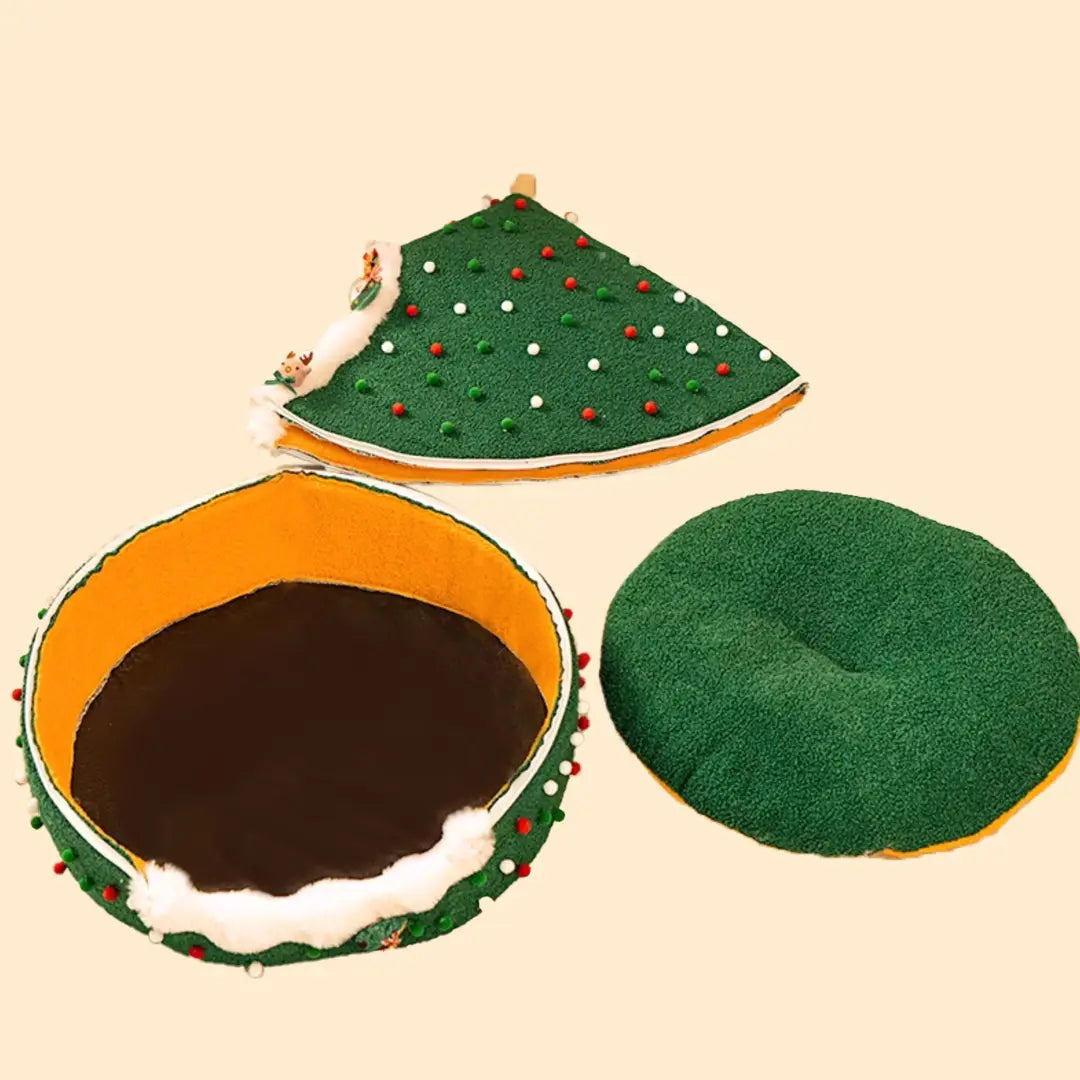 Pawsmas Fluffy Christmas Tree Cat Bed