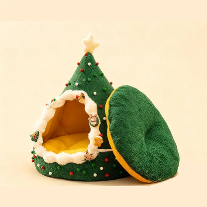 Pawsmas Fluffy Christmas Tree Cat Bed