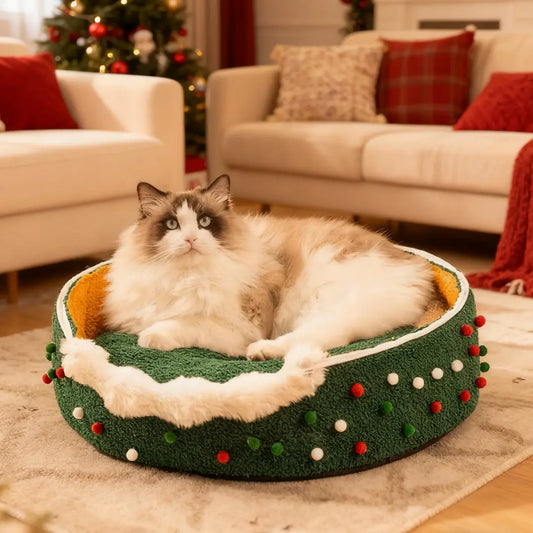 Pawsmas Fluffy Christmas Tree Cat Bed