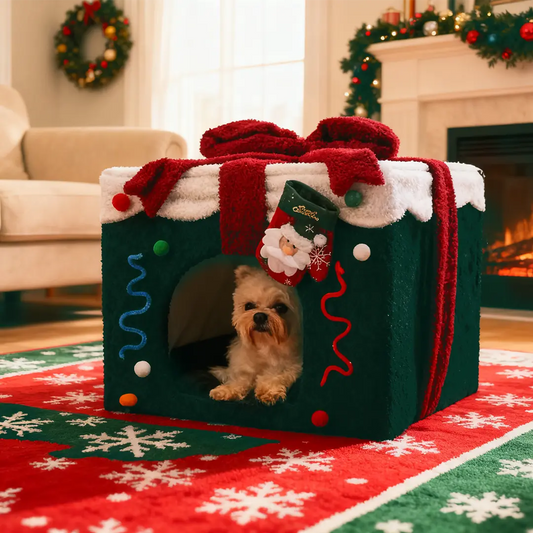 Pawsmas Green Christmas Gift Box Cat Bed