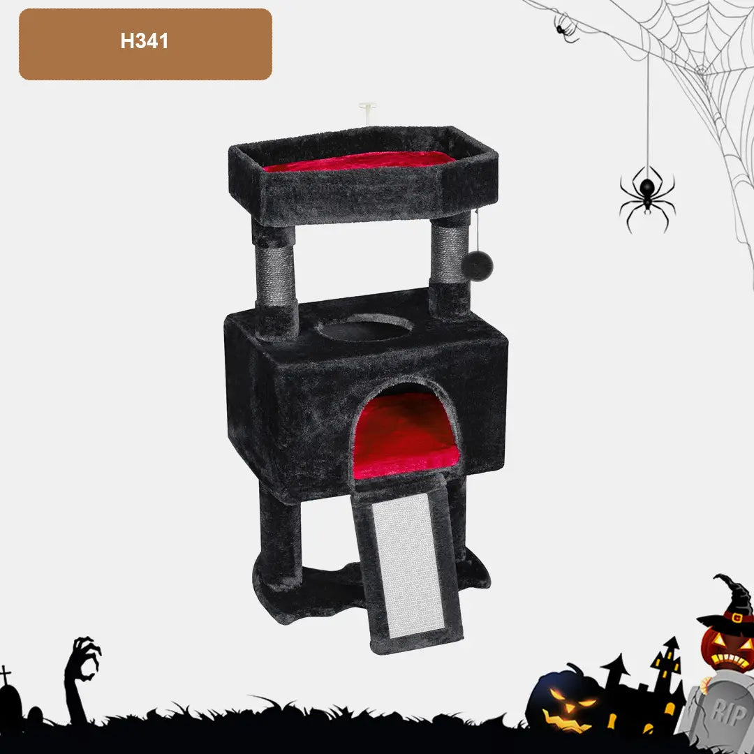 Halloween Bat Cat Scratching Post with Coffin Bed