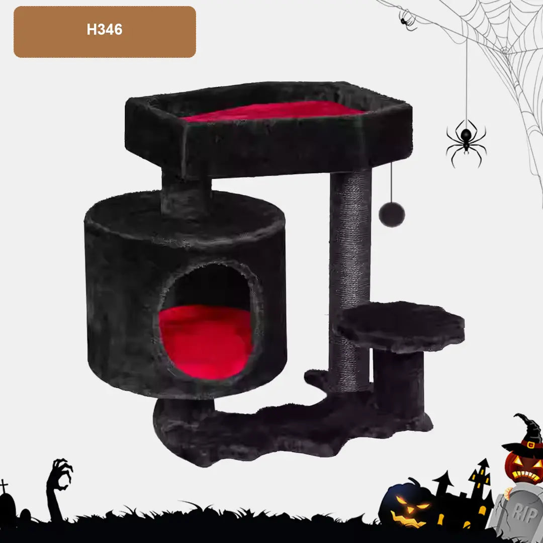 Halloween Bat Cat Scratching Post with Coffin Bed