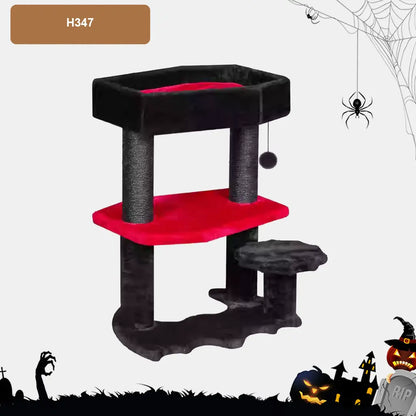 Halloween Bat Cat Scratching Post with Coffin Bed