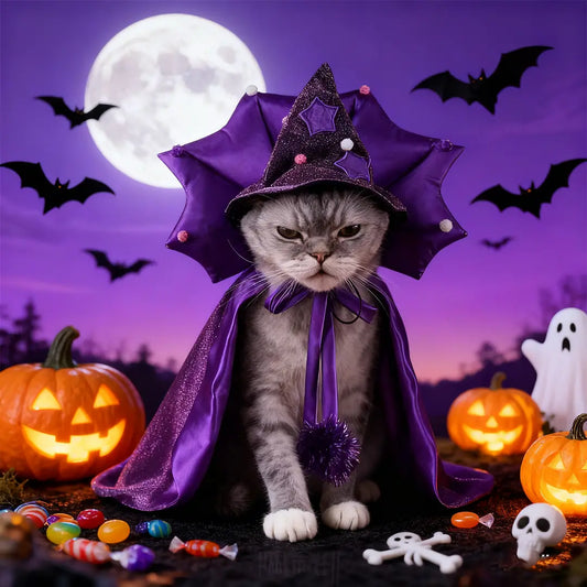 Luxurious Court-Style Wizard Cloak & Hat Set (Purple)