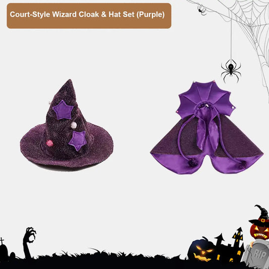 Luxurious Court-Style Wizard Cloak & Hat Set (Purple)