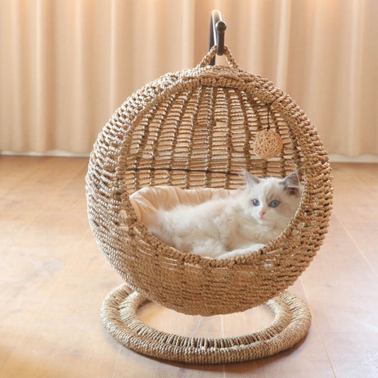 Natural seagrass woven hammock pet bed cat bed