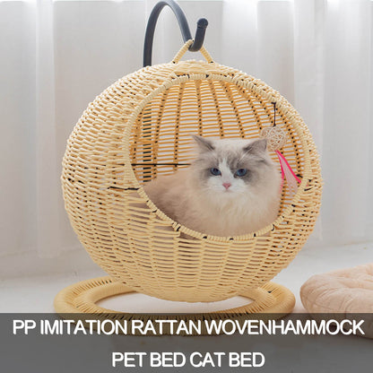 Natural seagrass woven hammock pet bed cat bed