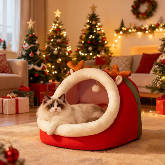 Pawsmas Reindeer Cave Cat Bed