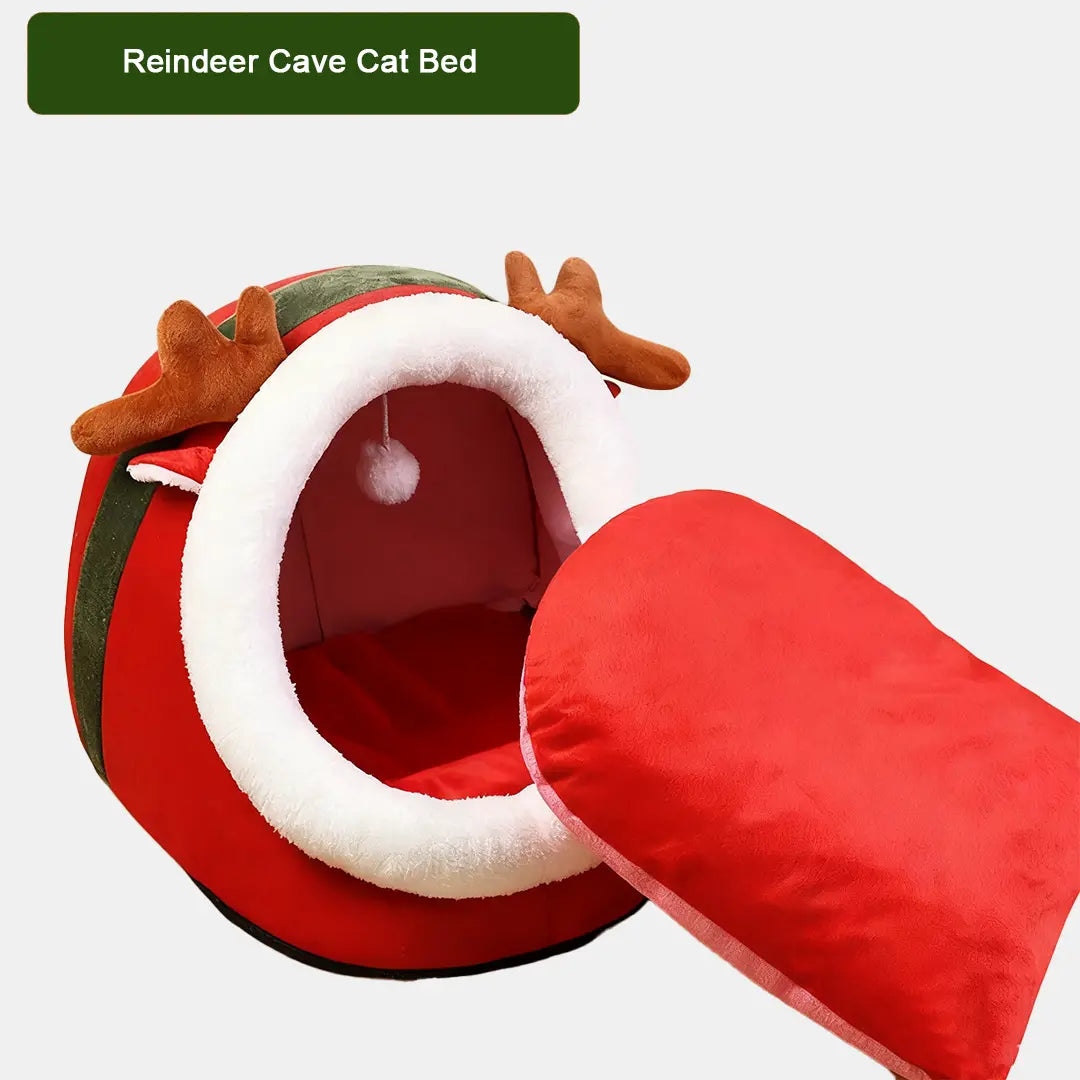Pawsmas Reindeer Cave Cat Bed