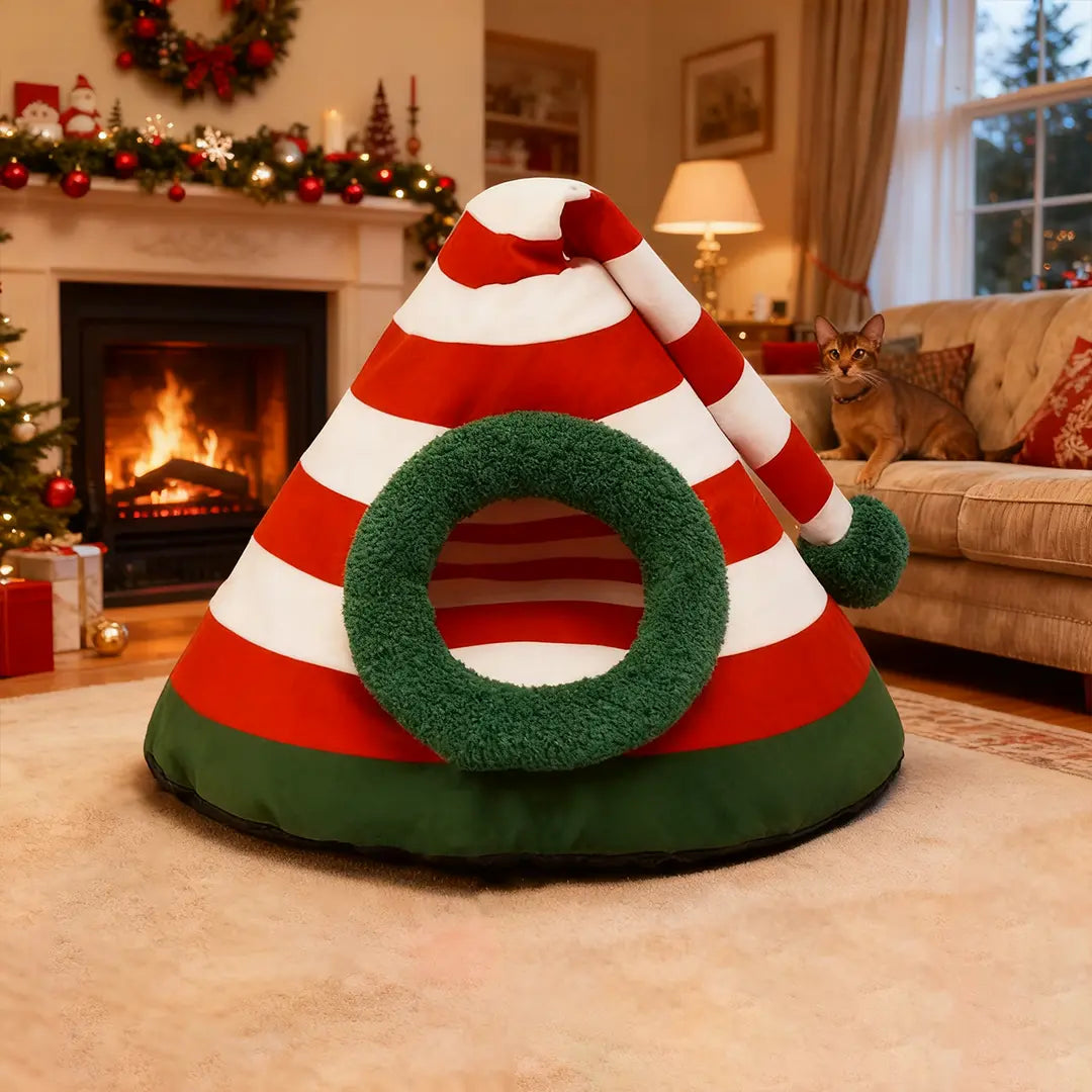 Pawsmas Christmas Elf Hat Tower Pet Bed