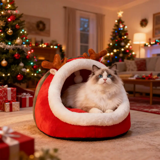 Pawsmas Reindeer Cave Cat Bed