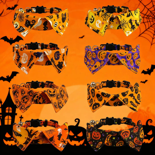 Halloween Pet Bow Tie Collar with Spooky Prints