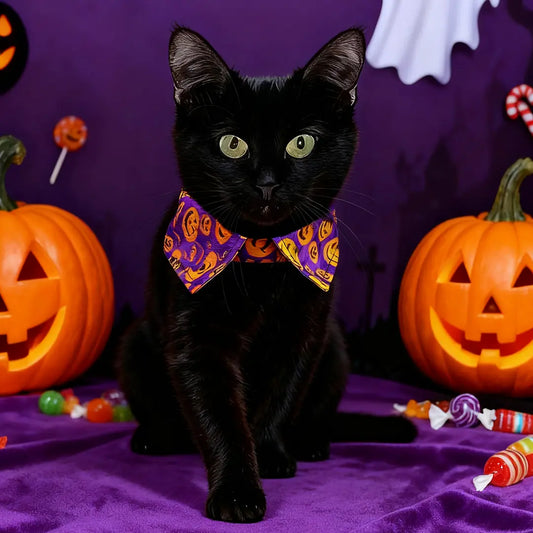 Halloween Pet Bow Tie Collar with Spooky Prints