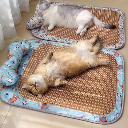 Summer Rattan Mat Pet Sleeping Cooling Pad for Cats Dogs