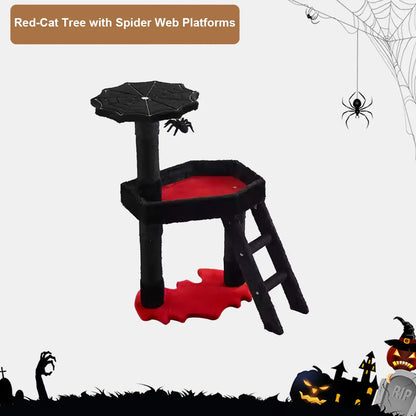 Gothic Halloween Cat Tree with Bat & Spider Web Platforms
