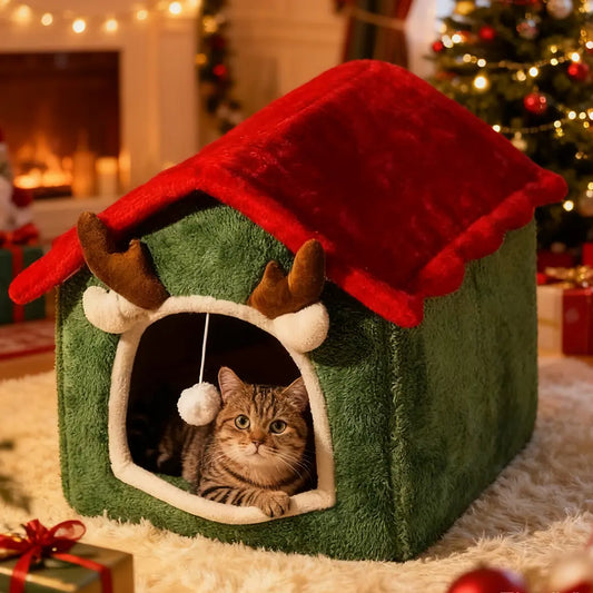 Pawsmas Reindeer Cat House