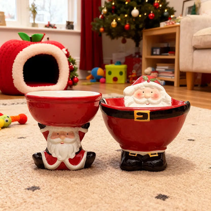 Pawsmas Santa Elevated Ceramic Pet Bowl