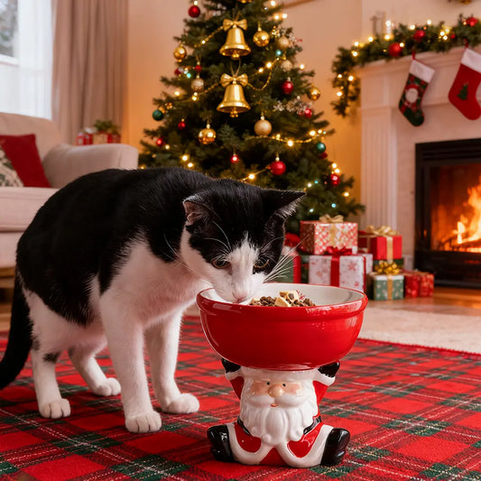 Pawsmas Santa Elevated Ceramic Pet Bowl