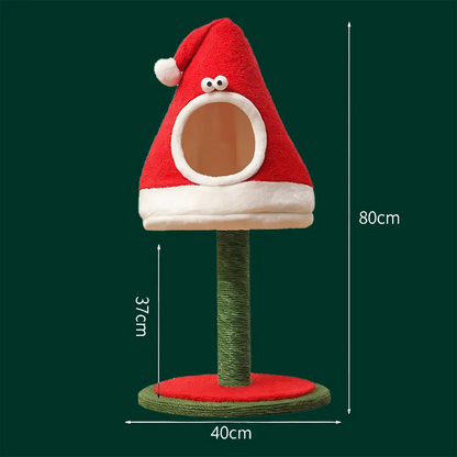 Pawsmas Detachable Santa Hat Cat Bed & Scratching Post Set