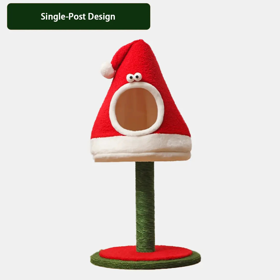 Pawsmas Detachable Santa Hat Cat Bed & Scratching Post Set