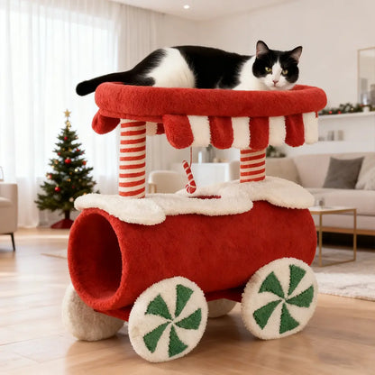 Pawsmas Christmas Train Cat House & Climbing Tower