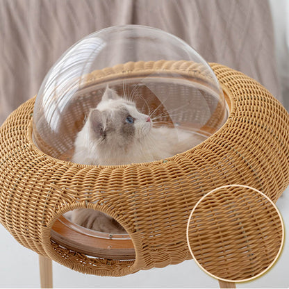 Transparent Space Capsule Flying Saucer Straw Cat Hanging Basket Hand-woven Rattan Cat Bed