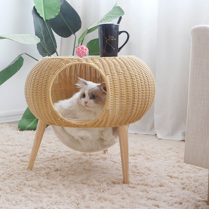 Transparent Space Capsule Flying Saucer Straw Cat Hanging Basket Hand-woven Rattan Cat Bed
